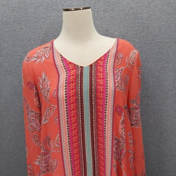 Cato Women's Orange/Pink Boho Style Floral and Paisley Print Dress Size L - Picture 2 of 7